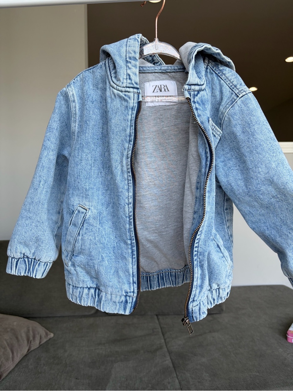 ZARA Light Wash Kids Denim Hooded Jacket